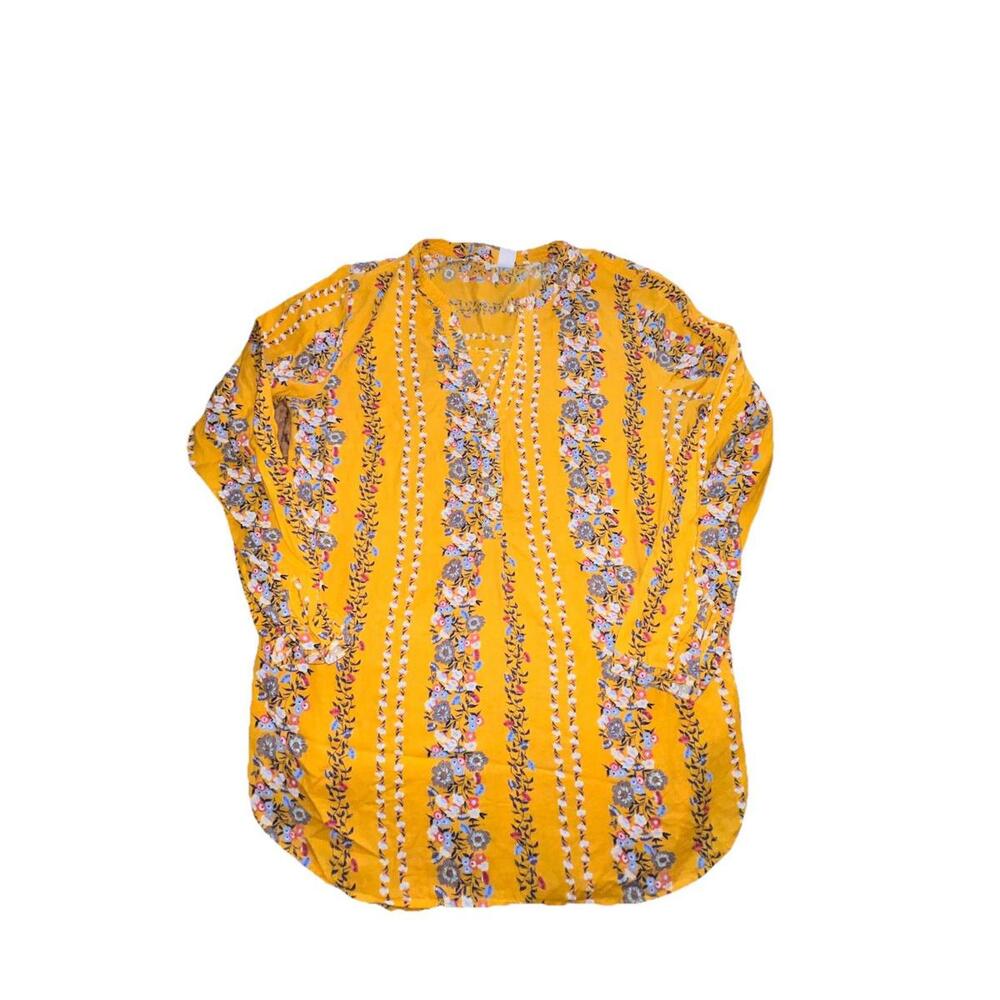 Old Navy Yellow Floral Tunic Women's Small 100% Cotton Boho‎ Cottagecore Blouse